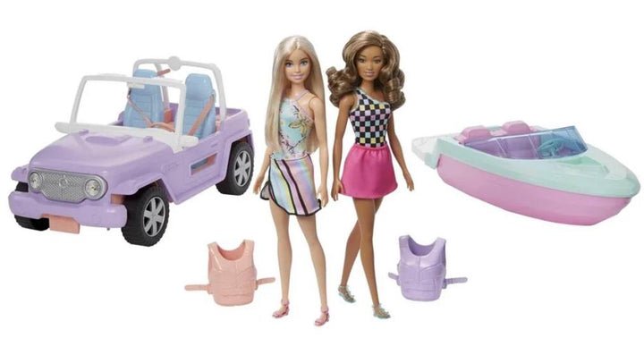 Barbie - Geschenkset mit 2 Puppen, Boot & Jeep