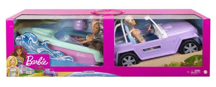 Barbie - Geschenkset mit 2 Puppen, Boot & Jeep