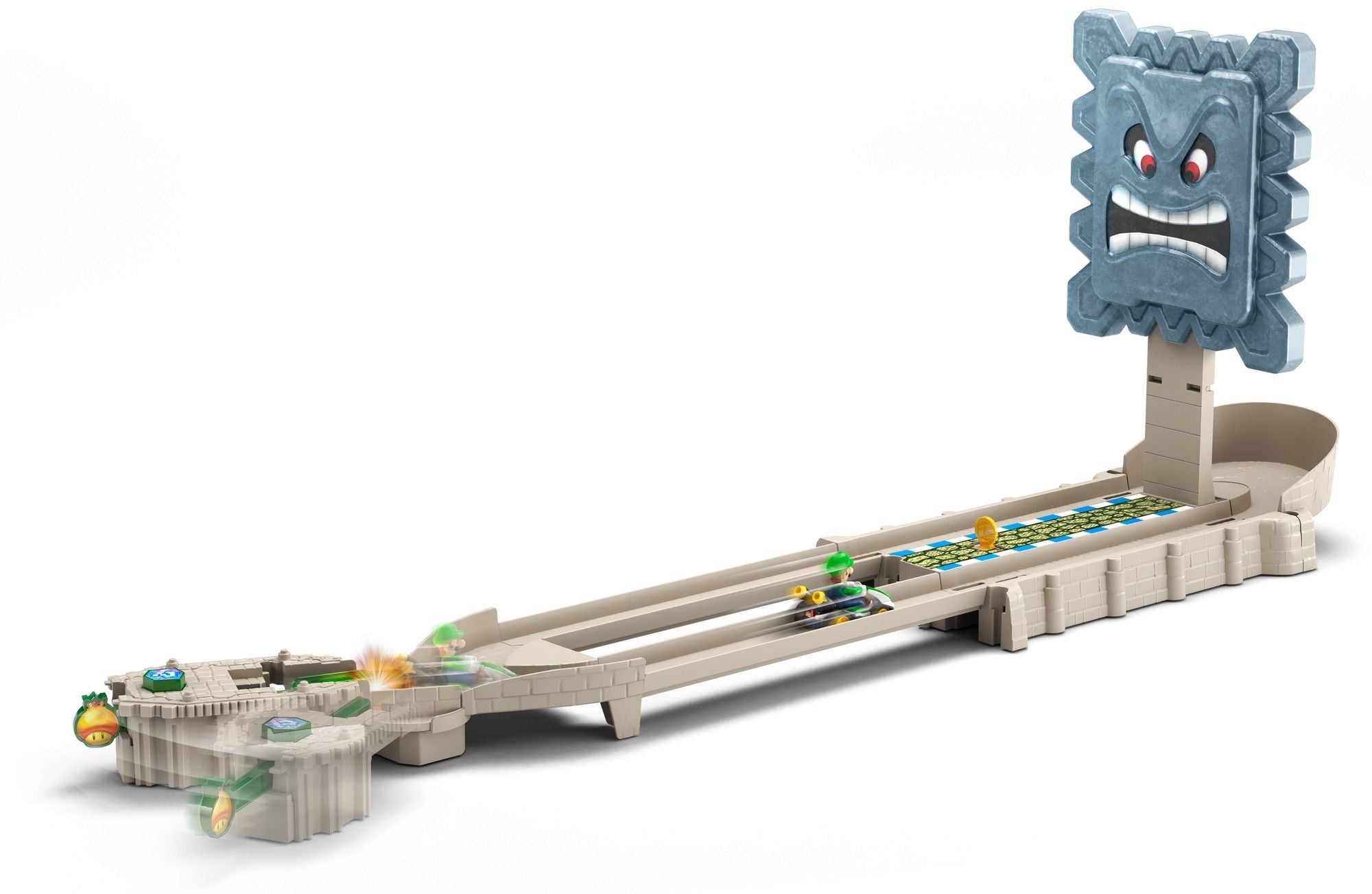 Mattel - Hot Wheels Mario Kart Steinblock-Ruinen-Trackset inkl. 1 Spielzeugauto, Rennbahn Zubehör