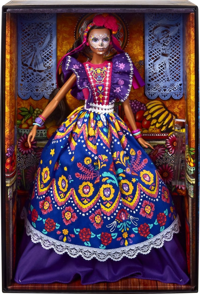 Barbie 2022 Día De Muertos Puppe mit traditionellem Rüschenkleid, Blumenkrone und Calavera-Gesichtsbemalung, Geschenk für Sammler