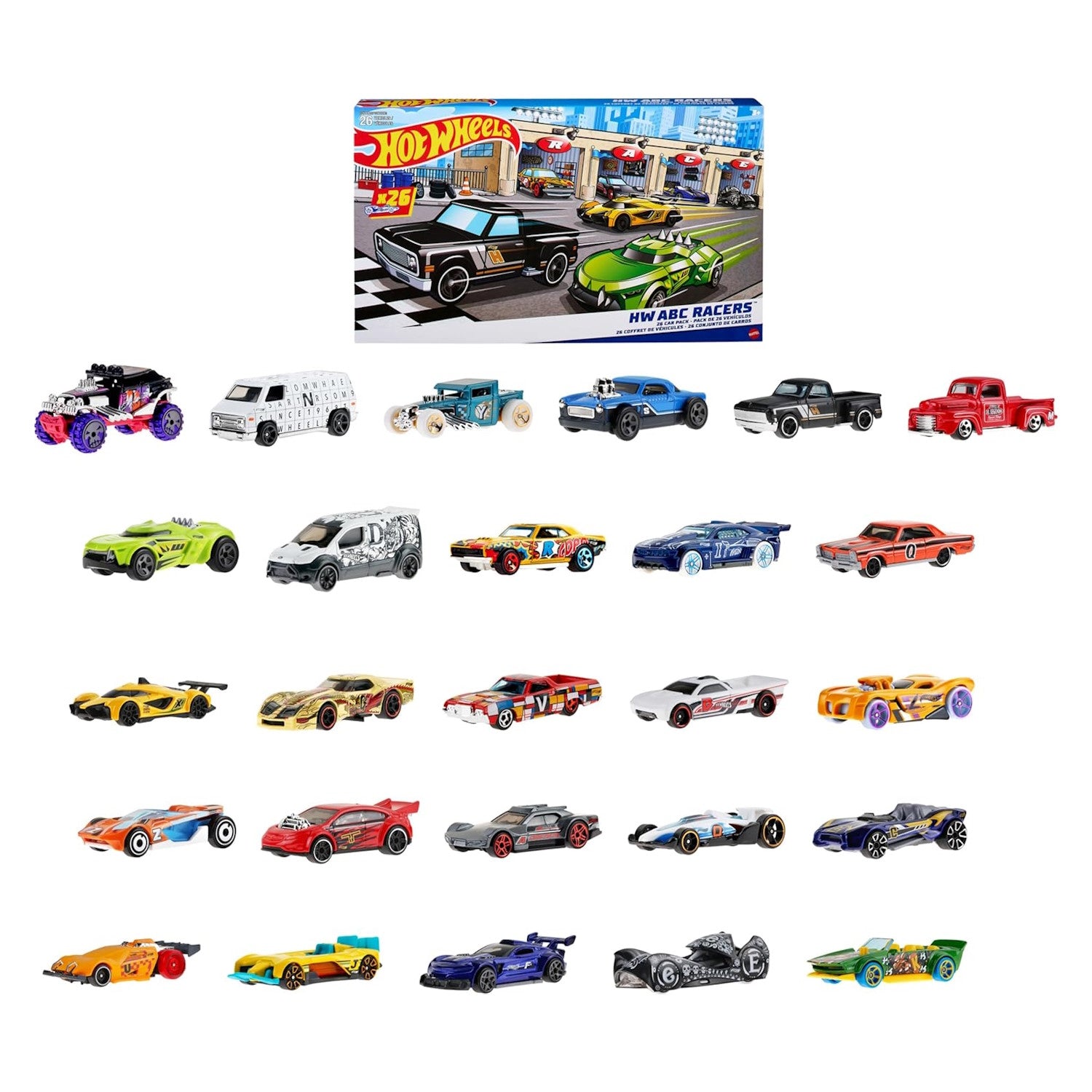 Hot Wheels - ABC Racers Set, 26 Autos für A–Z Lernspaß