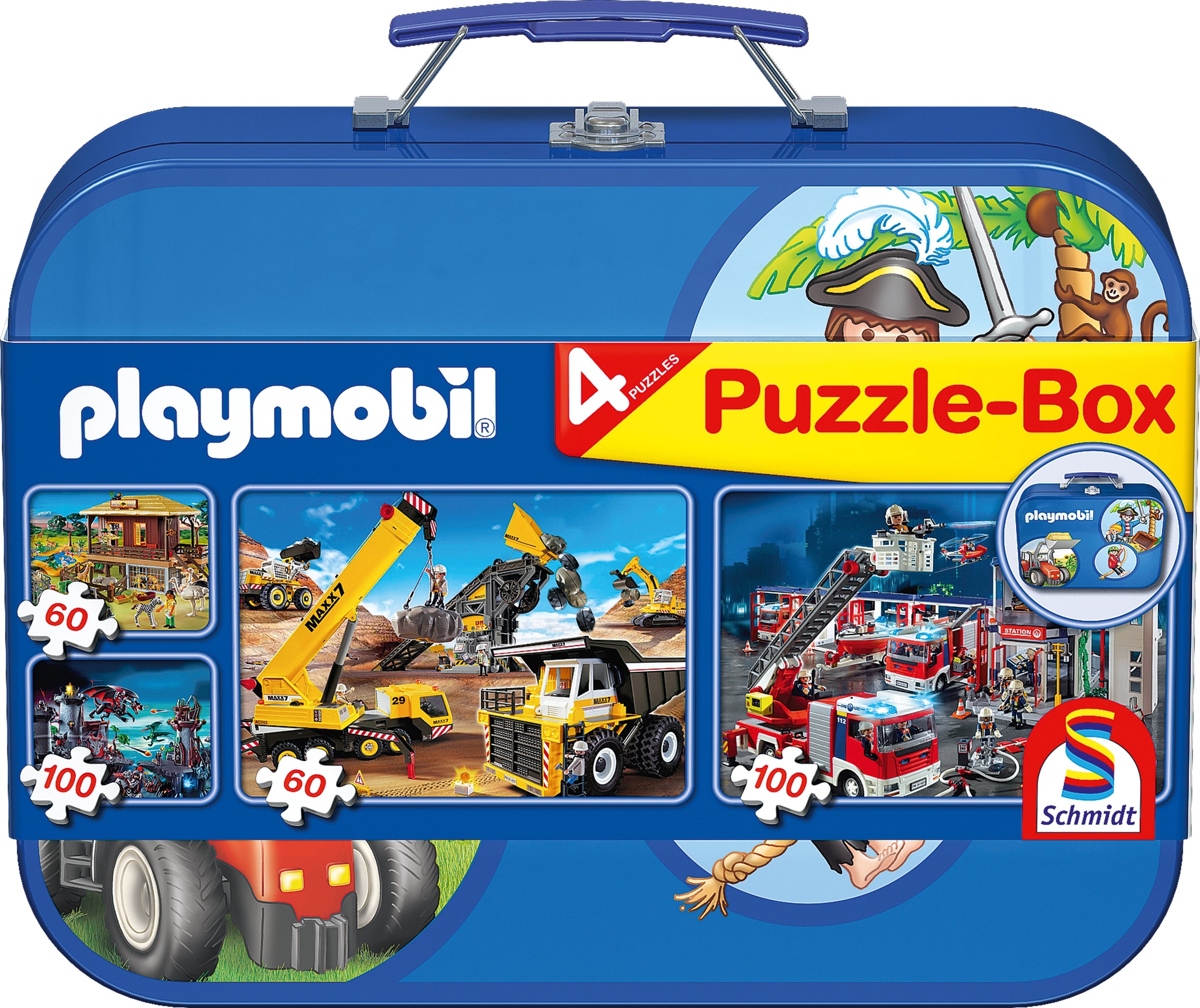 Schmidt Spiele - Playmobil Puzzle-Box blau, 2x60, 2x100 Teile