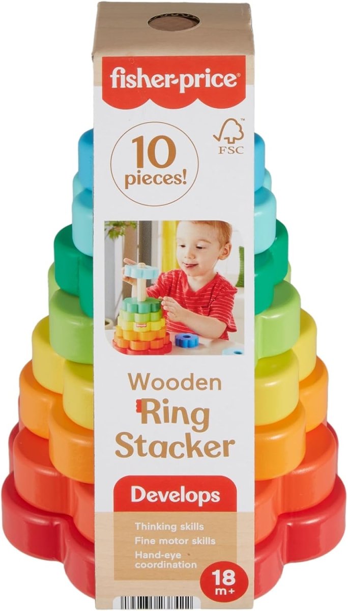 Fisher-Price - Colorful Wooden Ring Stacking Set 
