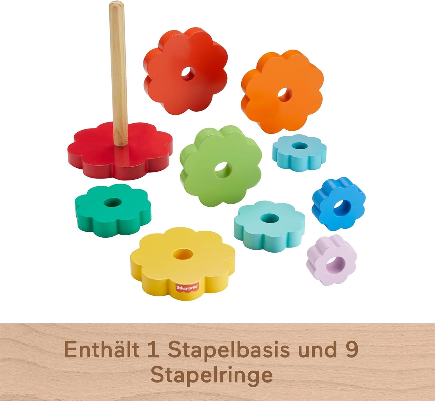 Fisher-Price - Colorful Wooden Ring Stacking Set 